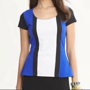 Banana Republic Women's Top Size 10 Peplum Color Block Stretch Short Sleeve